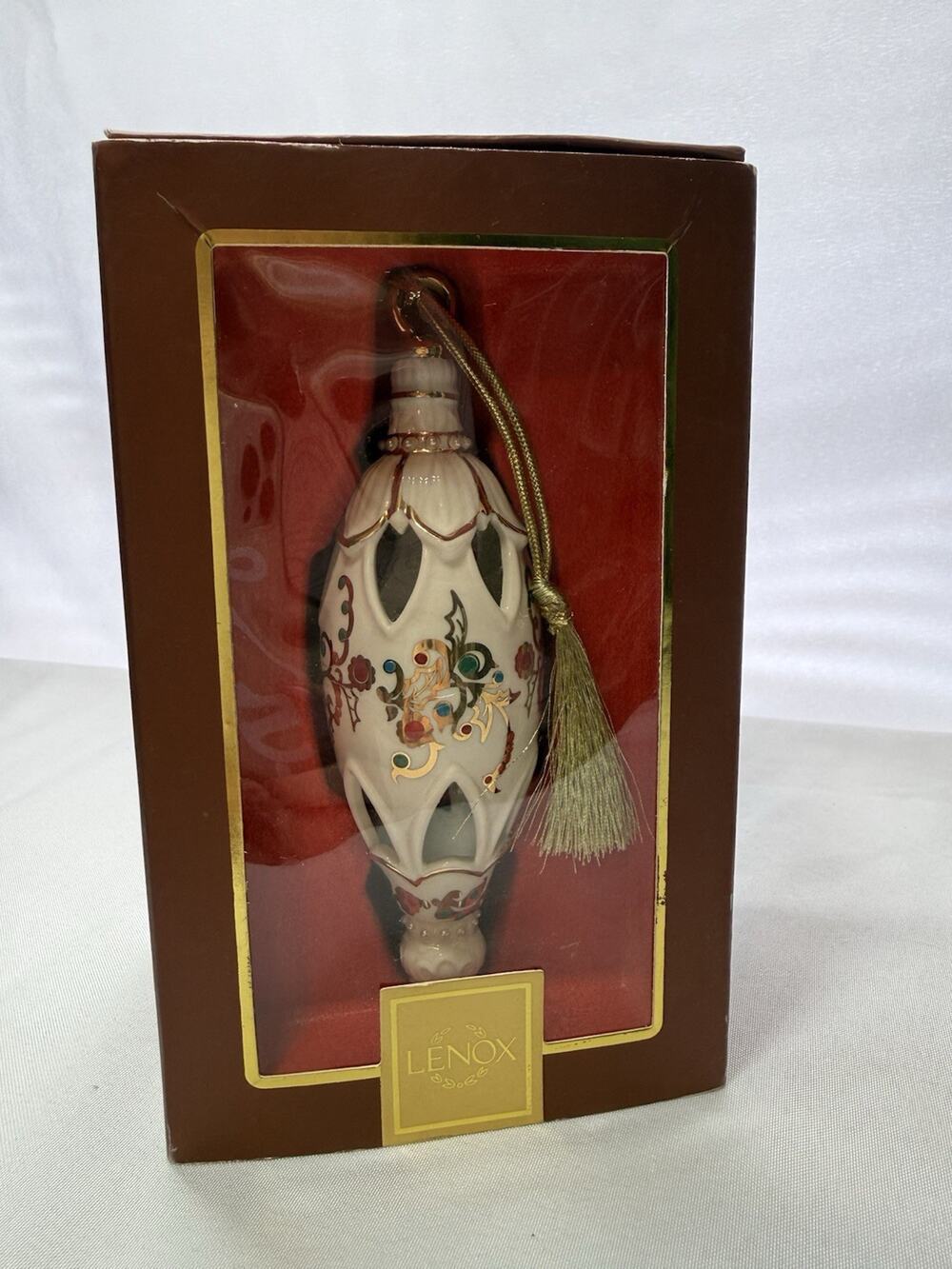 Lenox Inner Glow China Jeweled Teardrop Christmas Ornament with Box